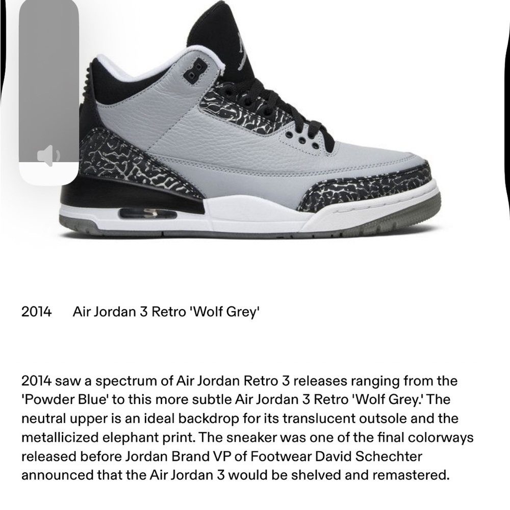 Jordan Retro 3 Wolf Grey Sneakers Sz6Y